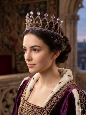 Gold & Lavender Beaded Crown - Fantasy Tiara for Wigs, Cosplay & Special Events